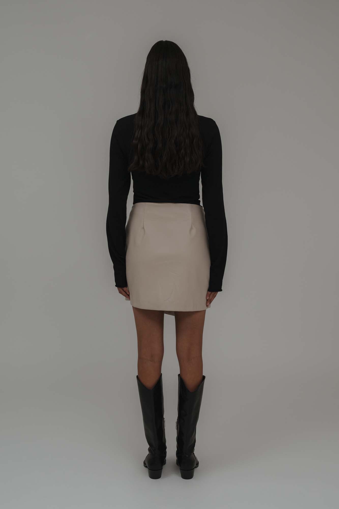 Avie Vegan Leather Mini Skirt Greige
