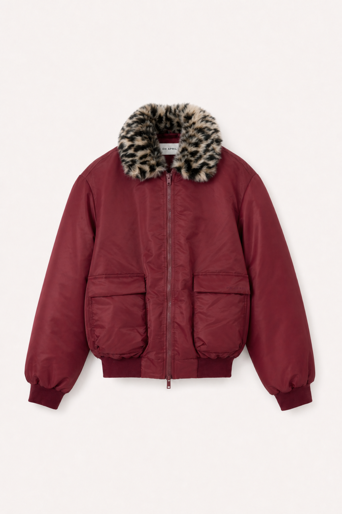 Bomberjacke mit abnehmbarem Faux-Fur-Kragen – Dark Red