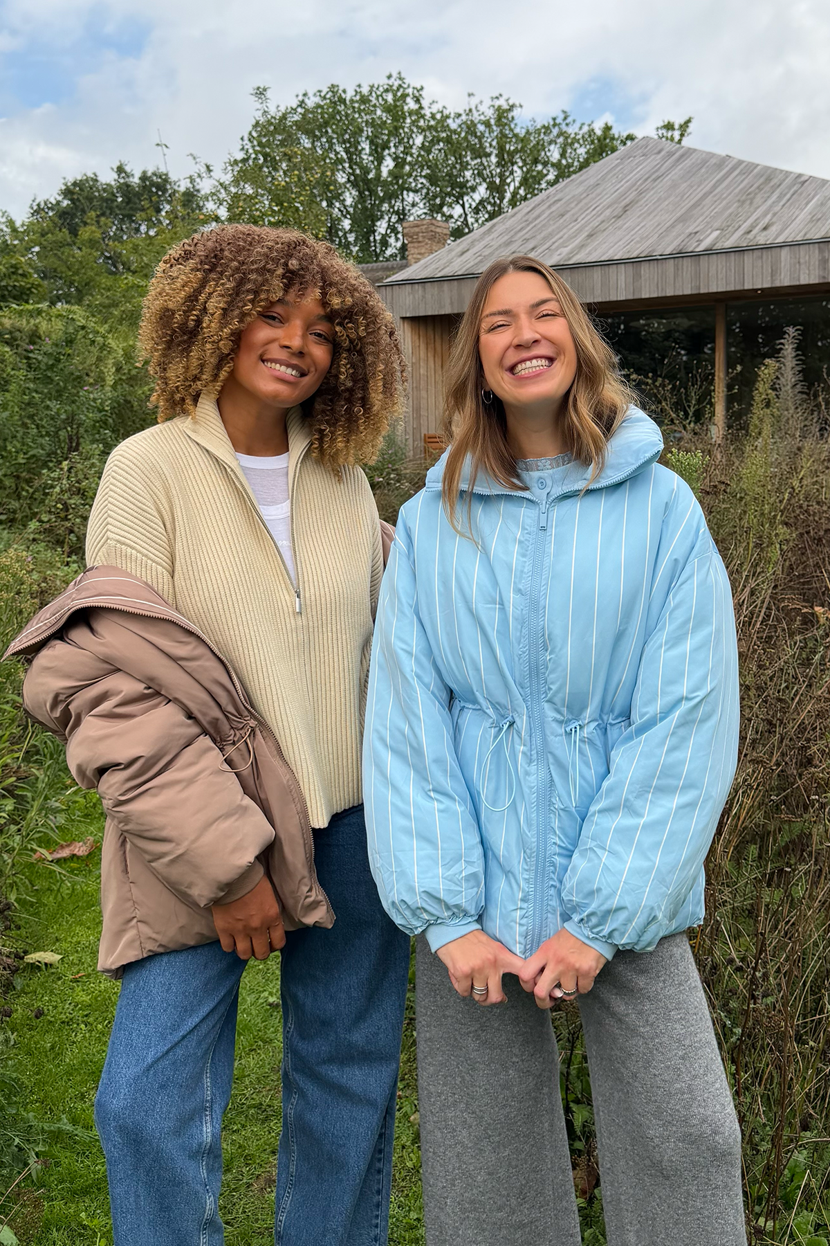 Strickcardigan mit Stehkragen – Beige Melange