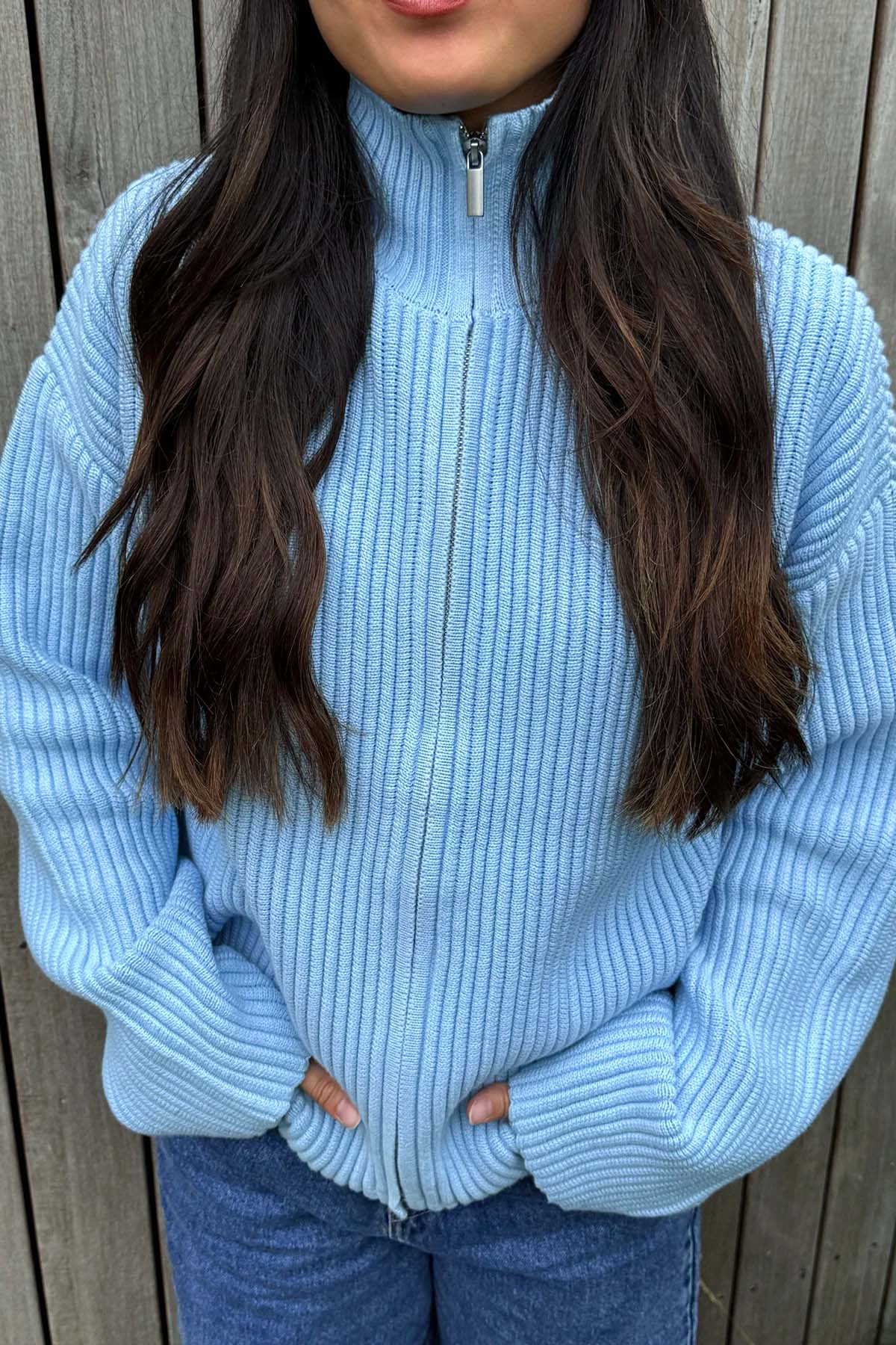 Strickcardigan mit Stehkragen – Sky Blue