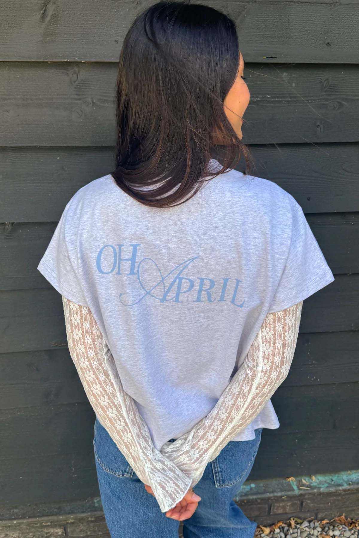 Ella Boxy T-Shirt mit OH APRIL Print – Grey Melange