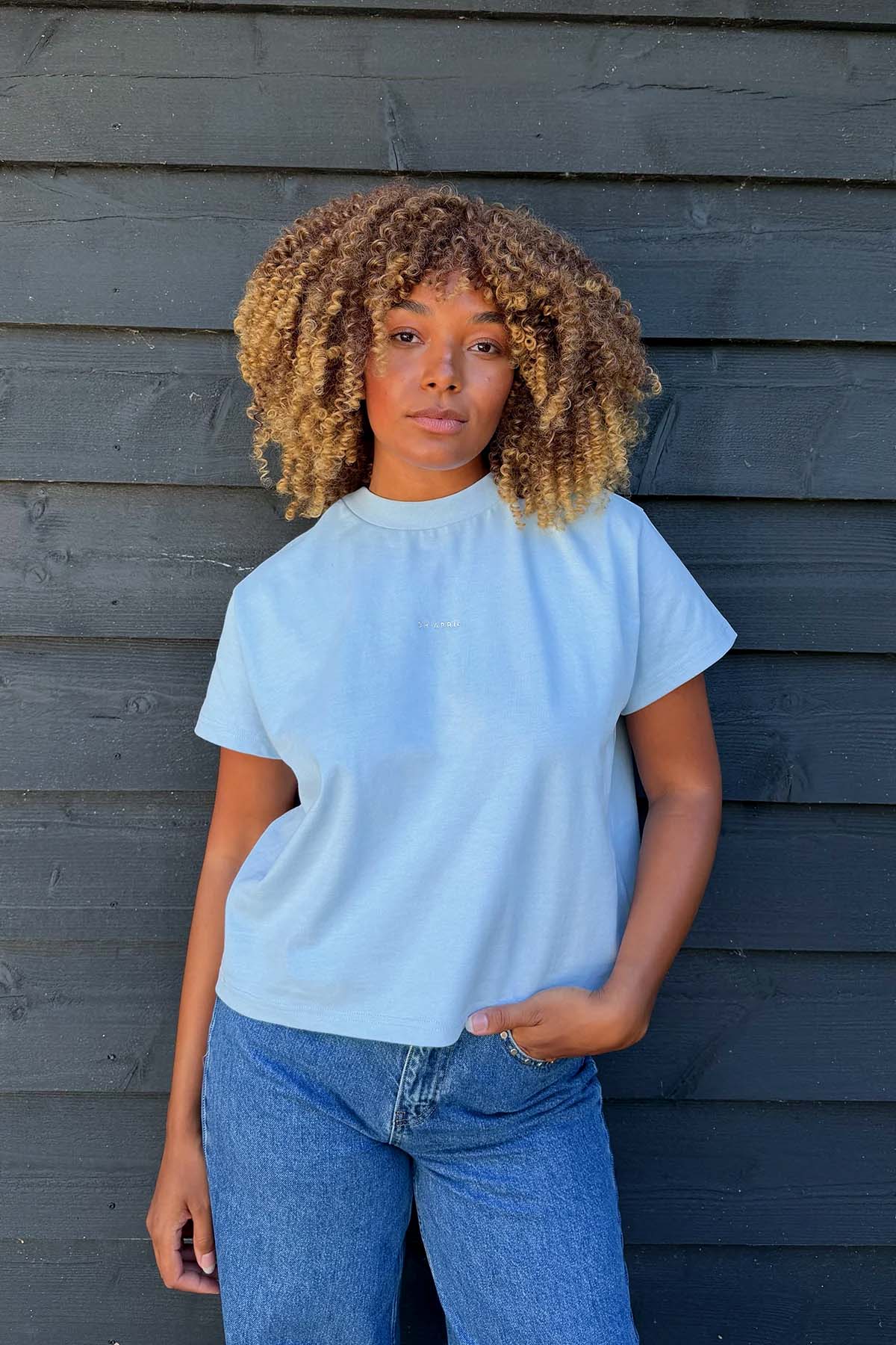 Ella Boxy T-Shirt mit OH APRIL Print – Sky Blue