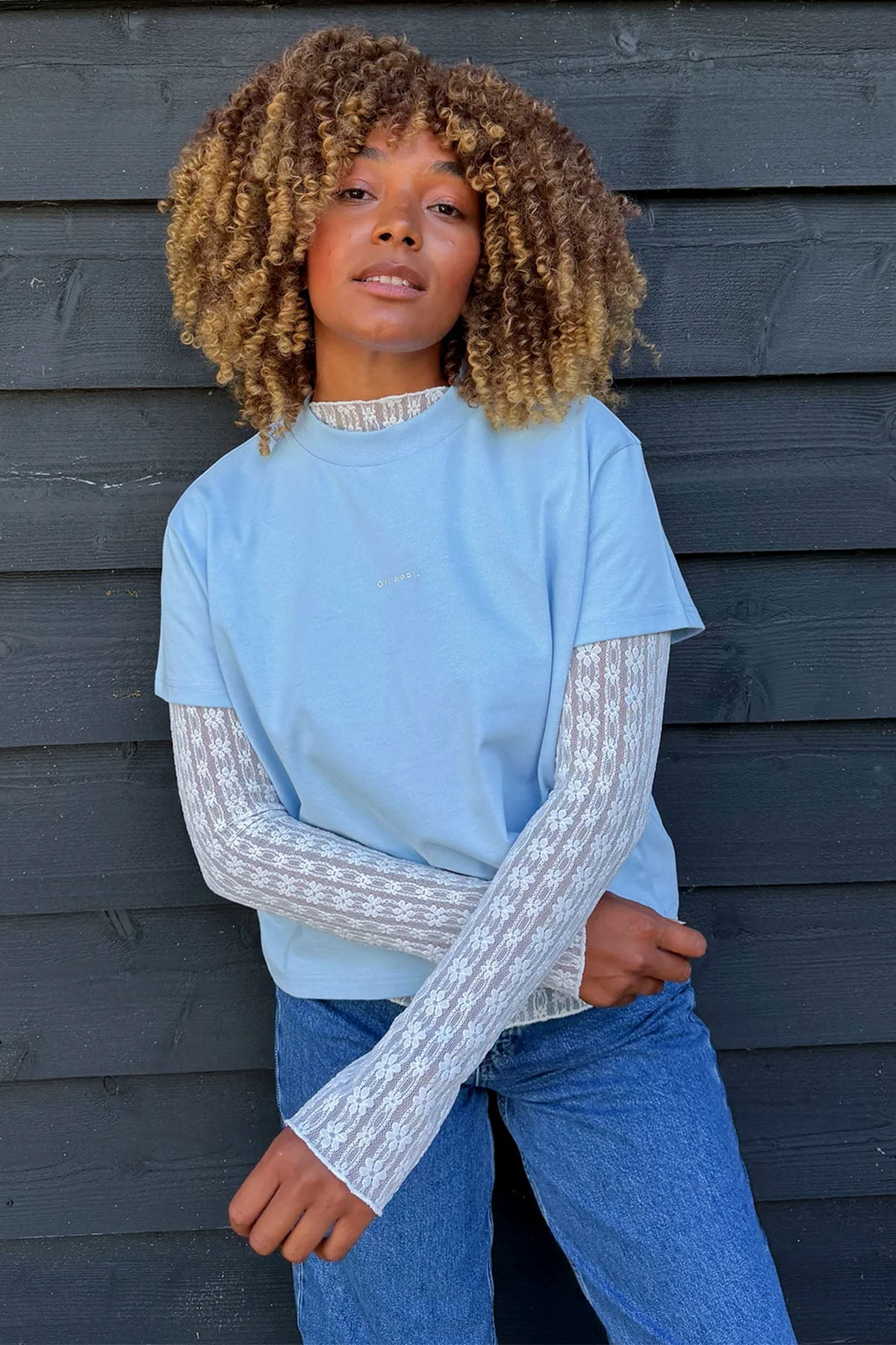 Ella Boxy T-Shirt mit OH APRIL Print – Sky Blue