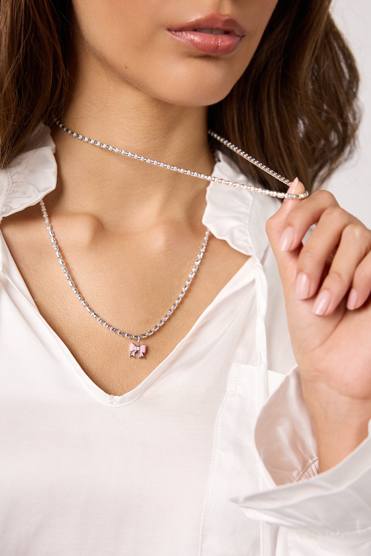 Bow Charm Rose Silber