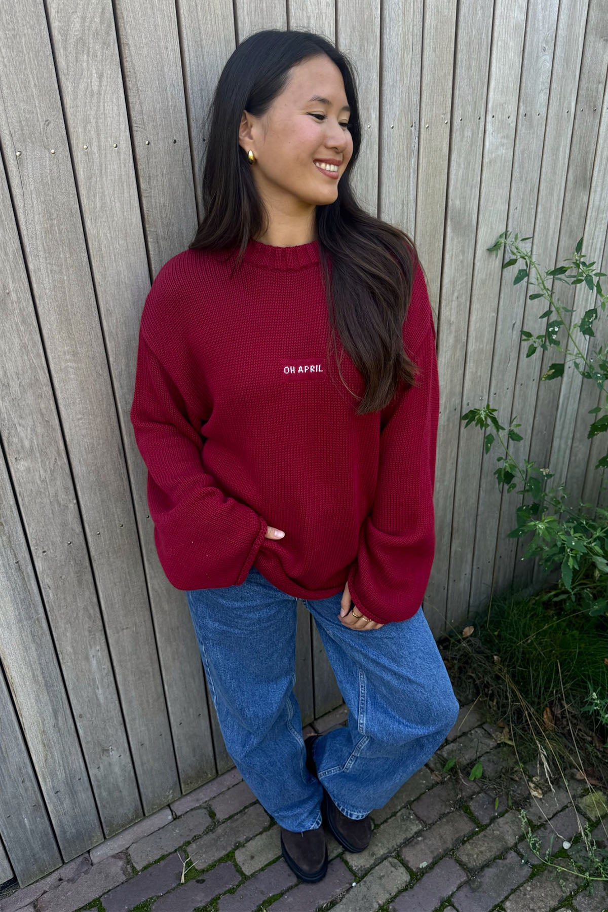 Oversized Strickpullover aus Baumwolle – Cherry Red