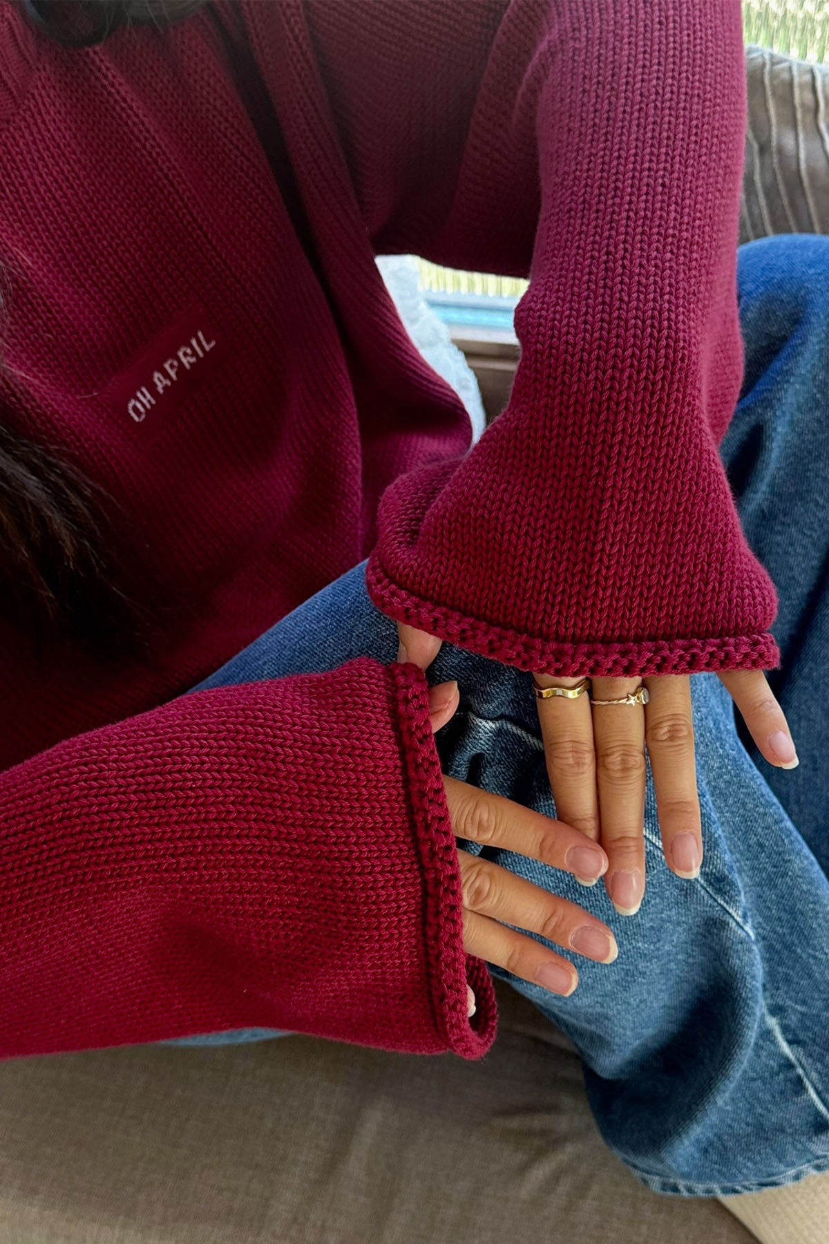 Oversized Strickpullover aus Baumwolle – Cherry Red