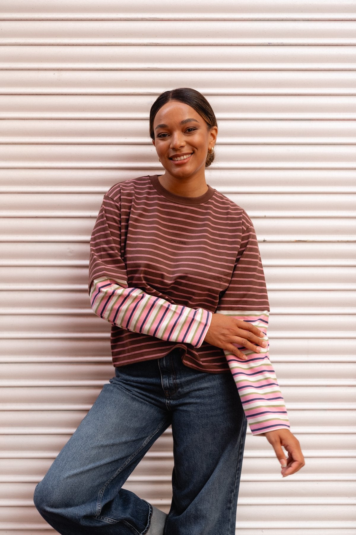 Layered BF T-Shirt Dark Brown Stripe