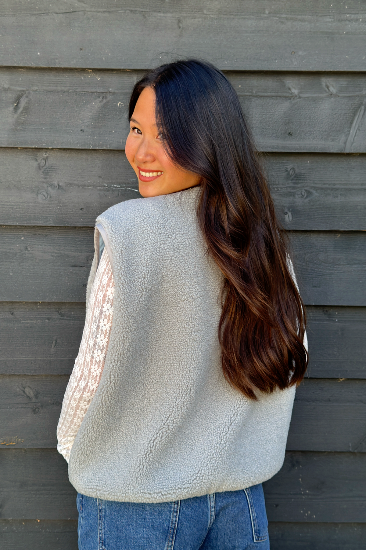 Teddy-Fleece-Weste Magnolia – Grey