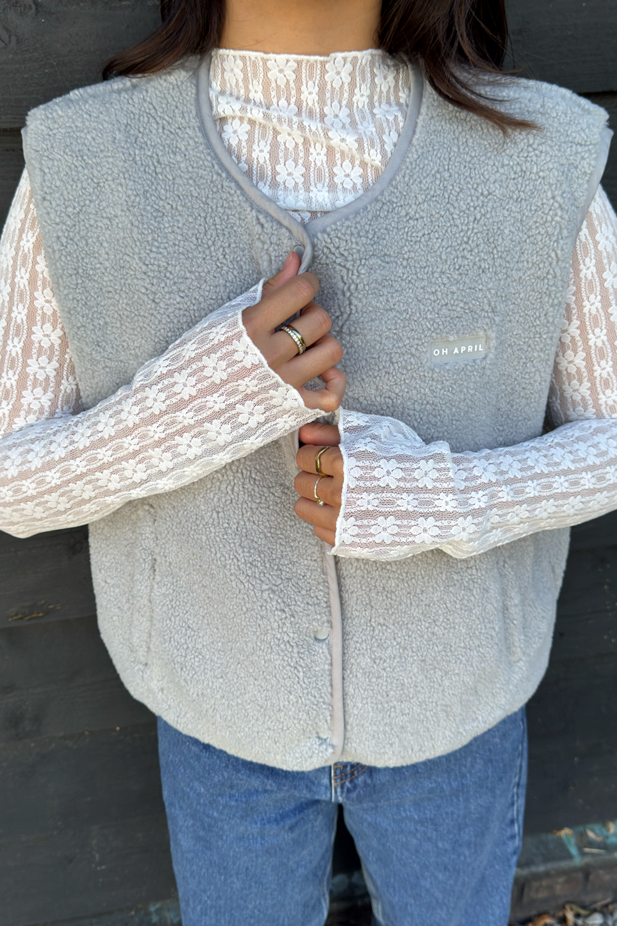 Teddy-Fleece-Weste Magnolia – Grey