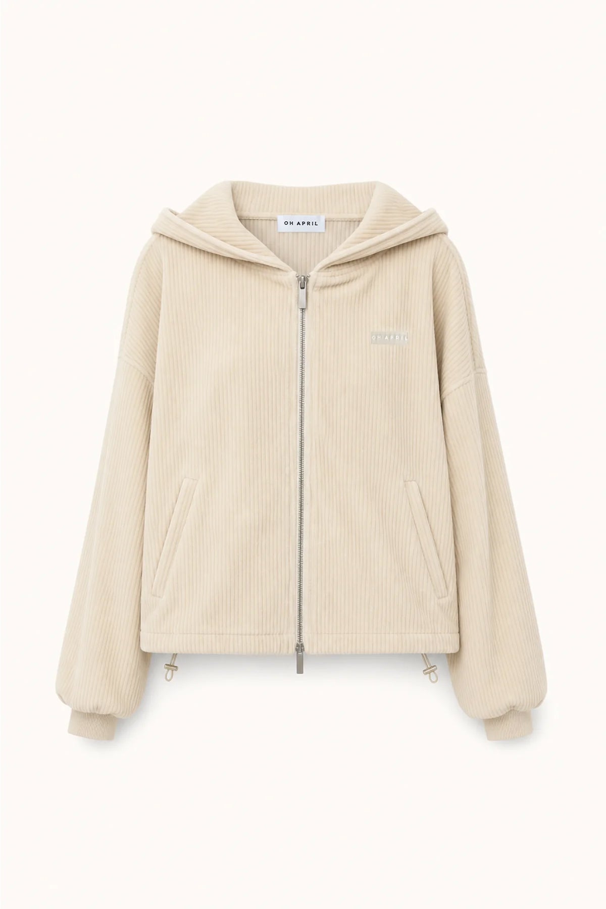 Cropped Cord-Jacke mit Kapuze – Beige