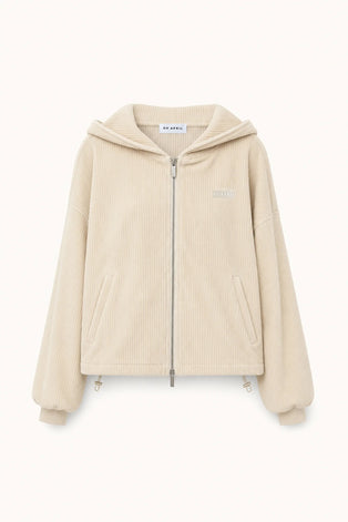 Cropped Cord-Jacke mit Kapuze – Beige