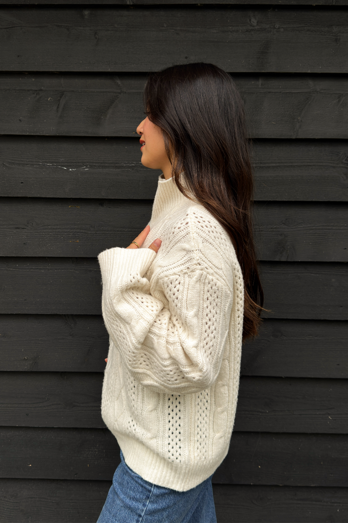 Oversized Half-Zip Strickpullover – Off White