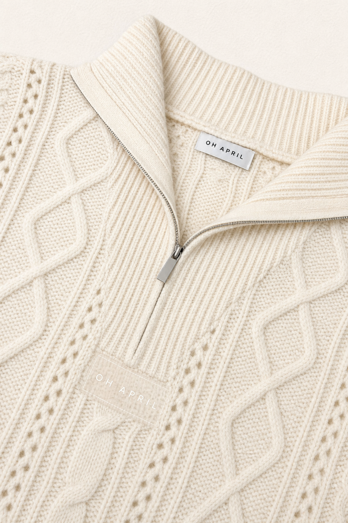 Oversized Half-Zip Strickpullover – Off White