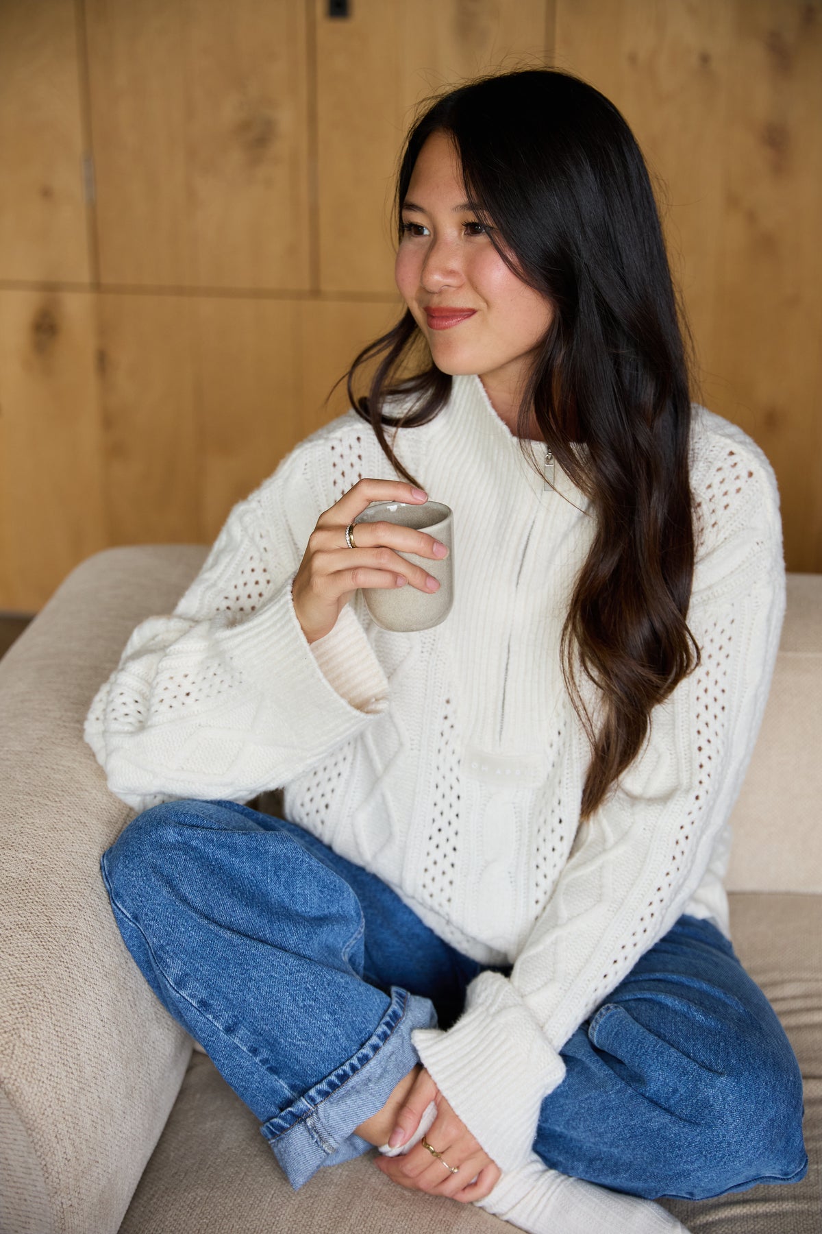 Oversized Half-Zip Strickpullover – Off White
