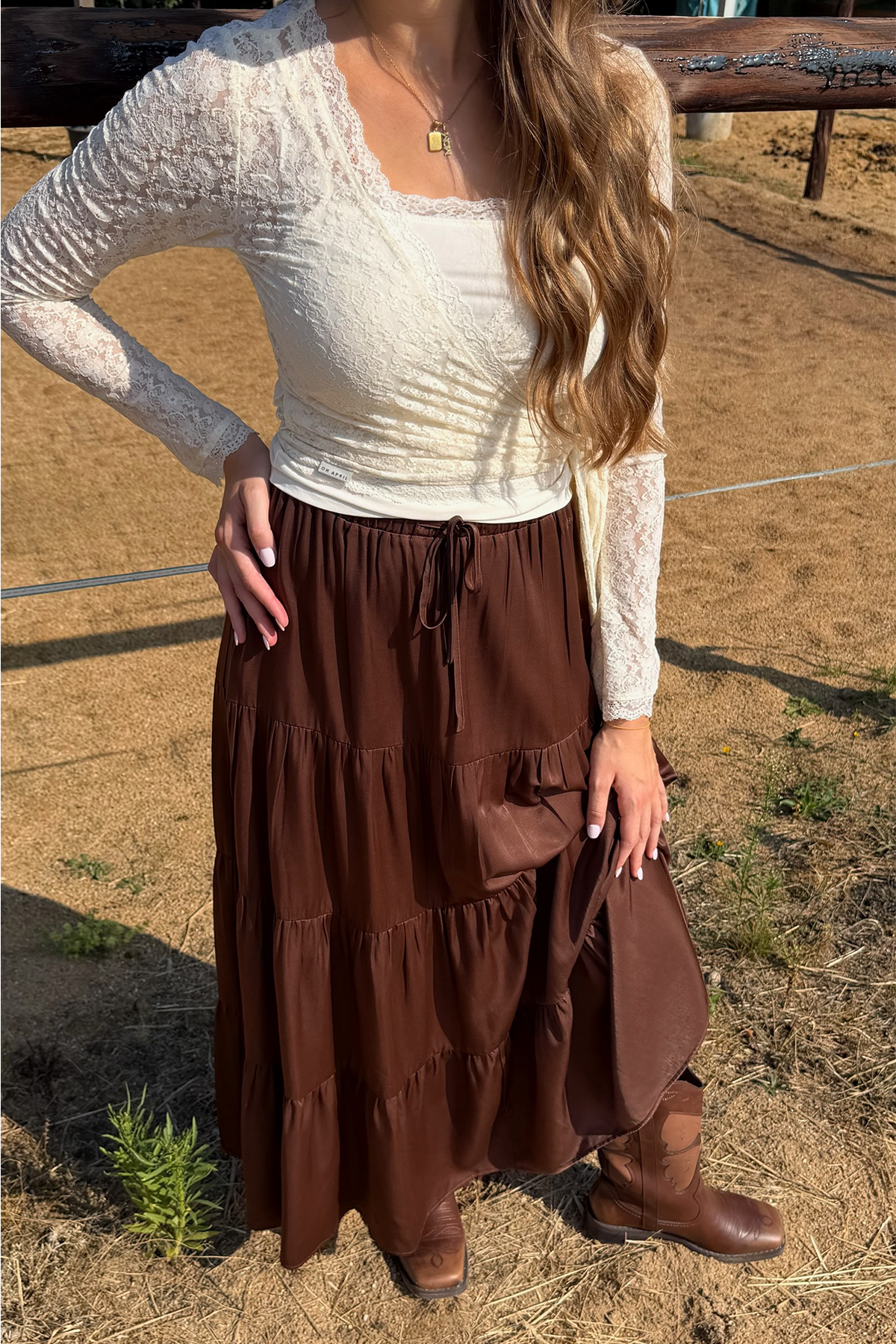 Valeska Satin Maxi Skirt Dark Brown