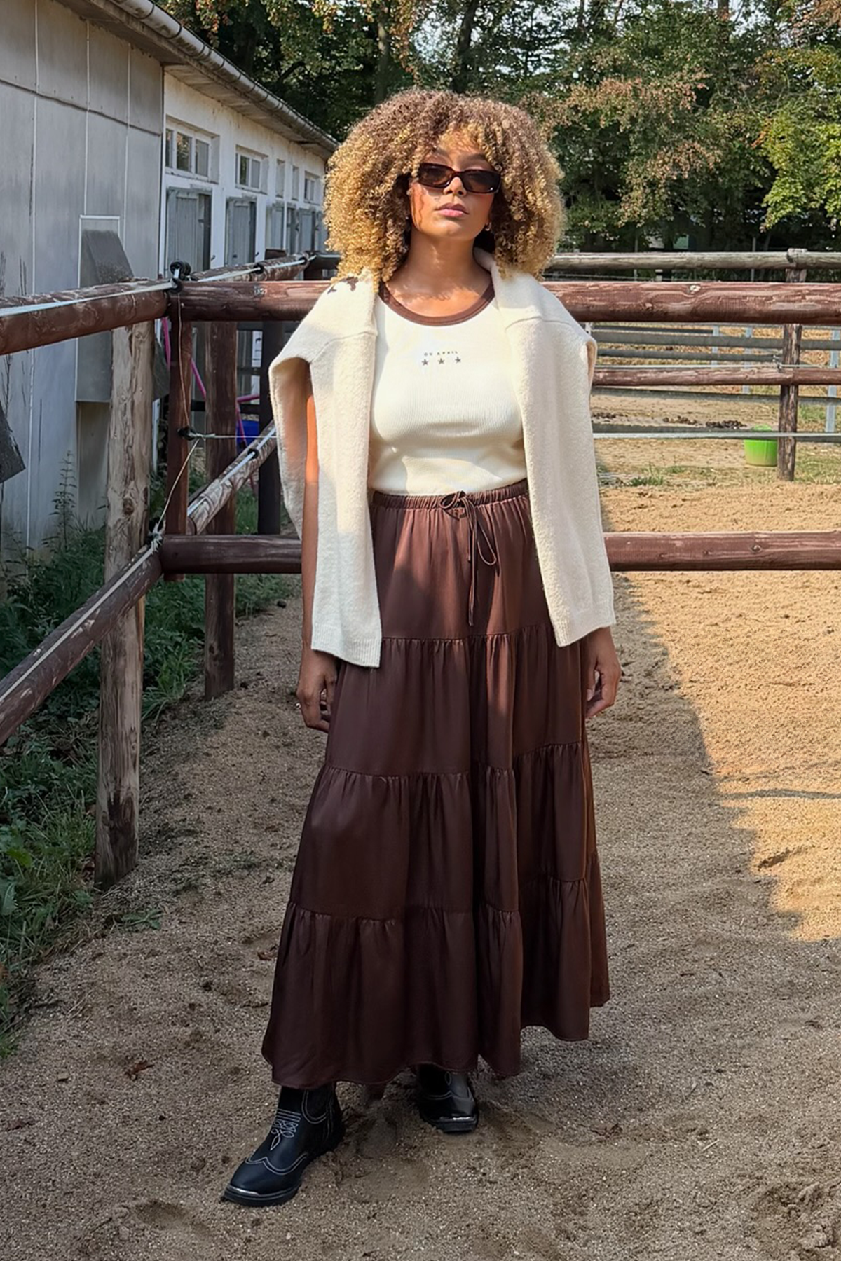 Valeska Satin Maxi Skirt Dark Brown