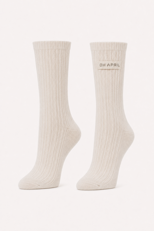 Stricksocken mit Zopfmuster – Off White